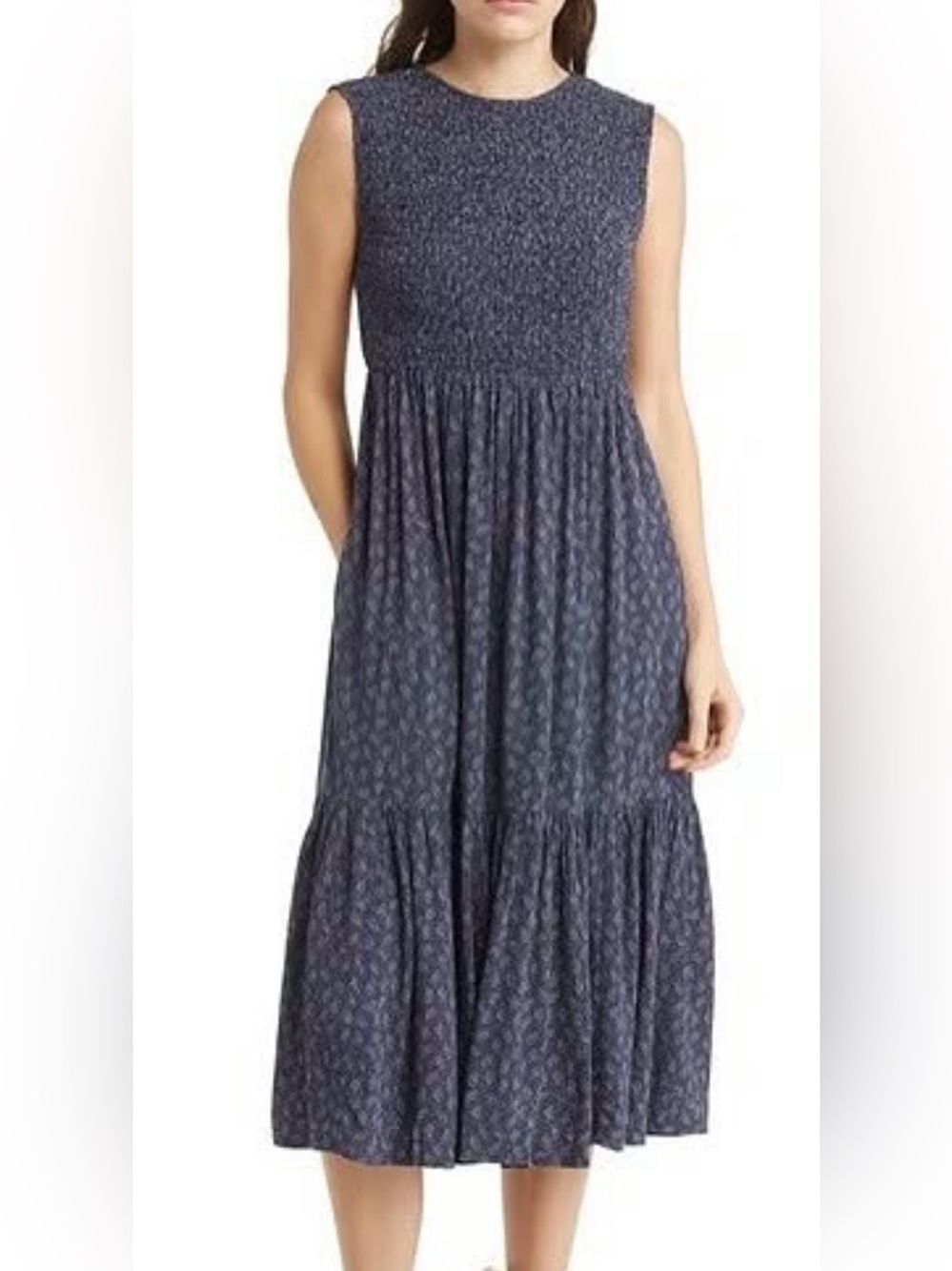 Treasure & Bond Sleeveless Smocked Midi Dress in Heathered Blue - Picture 1 of 8